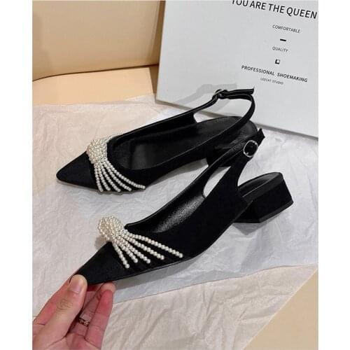 Fairy Sandals 2021 new versatile pearl suede temperament black low-heeled flat shoes with pointed toe and shallow mouth