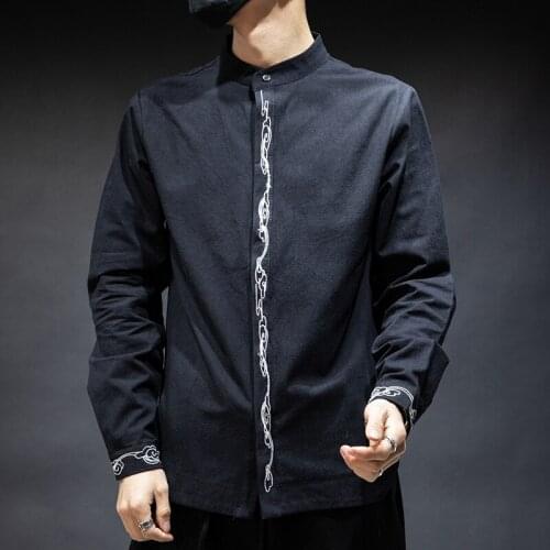 Tradictional Chinese Clothing For Men Cotton Linen Long Sleeve Casual Mandarin Collar Shirts Kung Fu Tang Suit Style Tops CN-129