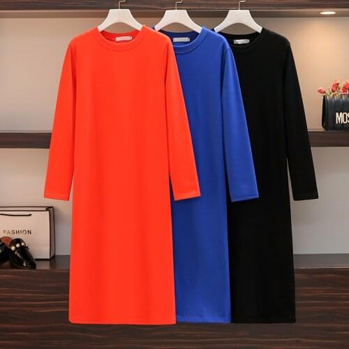 EHQAXIN Plus Size Womens Autumn Clothes New Cotton Solid Color Dress Fashion All-Match Casual Dresses Knitted Tops L-4XL