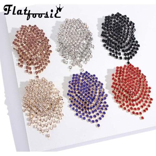 Flatfoosie 9 Color Stud Earrings 2020 Fashion Big Flower Female Punk Bridal Party Statement Crystal Earring For Women Jewelry