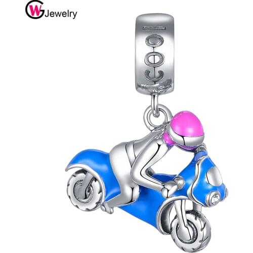 GW Fine Jewelry Cool Girl 925 Sterling Silver Motorcycle Charms Pendants Berloque Prata Fashion Sports