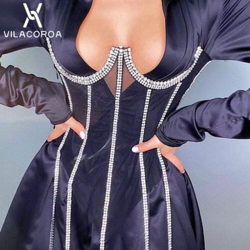 Luxury Diamond Chain Stitching Womens Corset Breast Support Fish Bone Skinny Shapewear Nightclub Party Clothing Female Cropped