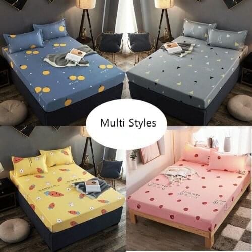 1pcs 100% Polyester Printed Fitted Sheet Mattress Protect Cover Four Corners With Elastic Band Bed Sheet Dyed Plain 5 Sizes
