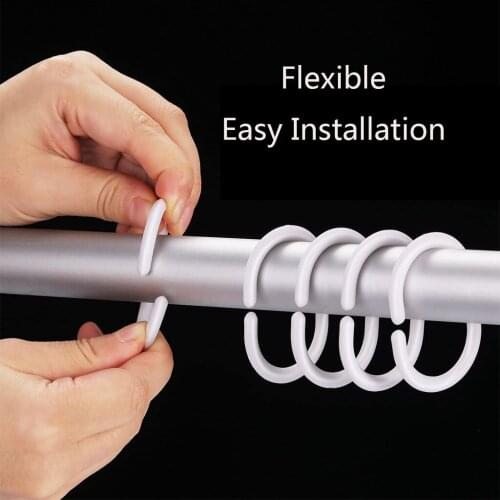 12Pcs Plastic C Type Bathroom Shower Bath Curtain Ring Hook, NEW