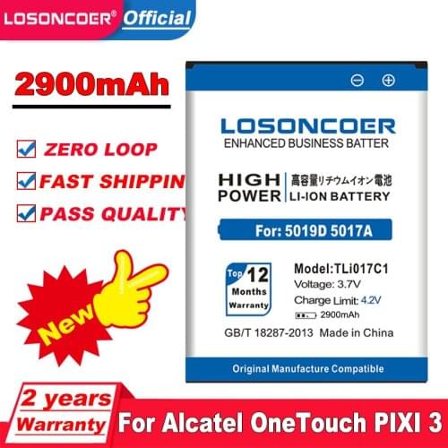 2900mAh LOSONCOER TLi017C1 For Alcatel OneTouch PIXI 3 4.5" 5019D Battery 5017D 5017A 5017X 5017 5027B Battery