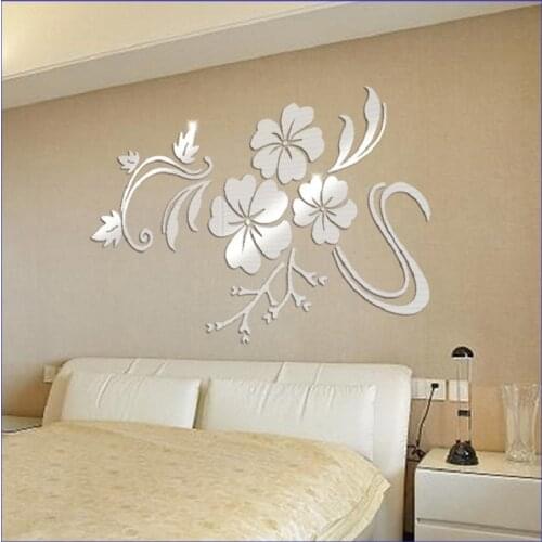 40*60cm 3D Wall Sticker DIY Acrylic Flower Mirror Stickers For Kids Room Living Room Home Decor Background Art Mural decals