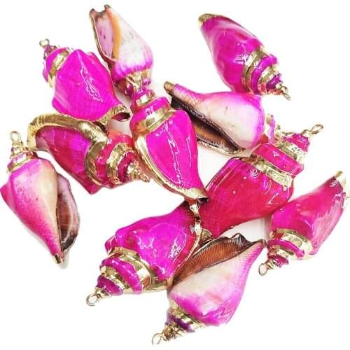 5pcs Natural Conch Shell Colorful 21*44mm Gilt Edge Small Pendant Charms Women Jewelry Making DIY Necklace Choker Accessories