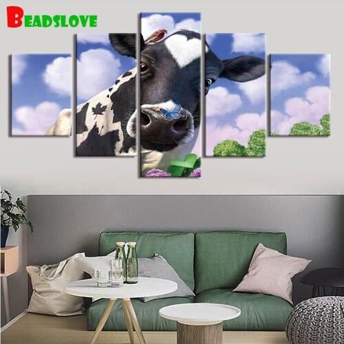 5d Diy Diamond Painting Full Square drill Cute Cow And Butterfly Diamond Embroidery 5 Piece 3d Multi-Panel Christmas Gift