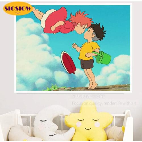 5d Diy Diamond Painting Full Square Cartoon Gake No Ue No Ponyo Diamond Mosaic Embroidery Rhinestone Round Decor Home Kids Room