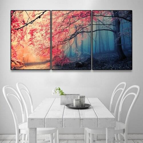 5d diy diamond embroidery triptych Red Tree natural forest Mosaic Canvas Painting Wedding Decoration 3d diamond Pictures Z1103