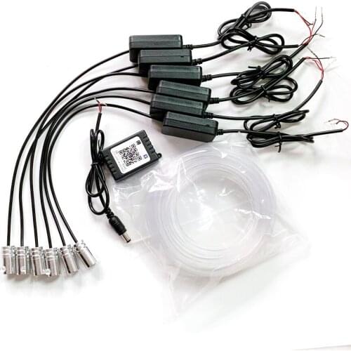 6Pcs Car InteriorDecorative Light NO Threading APP Control 64Colors DIY Soft Refit Optic Fiber Band