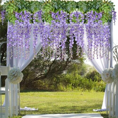 6Pcs / lot Artificial Wisteria Artificial Silk Wisteria Leaf Flower Hanging Romantic Garland Wedding Decor Home Garden