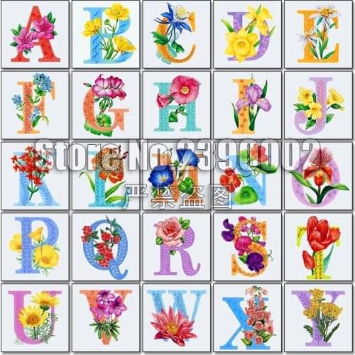 Needlework DIY Diamond Painting Cross Stitch Flowers and letters Arts Diamond Embroidery full Square Rhinestone Mosaic Picture