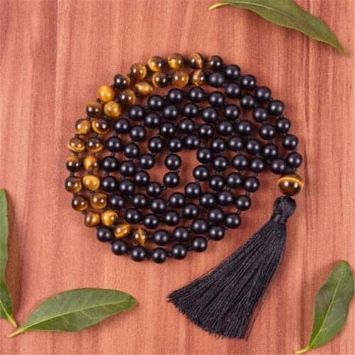 8mm Black Onyx Tiger Eye Gemstone 108 Beads Mala Necklace Meditation pray natural cuff DIY spirituality Lucky Wristband fengshui