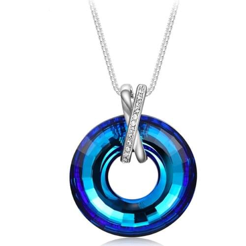 COCOM Exaggerated Circle Sweater Chain Pendant Necklace with Blue Round Austrian Crystals Jewelry Birthday Gift Free Shipping