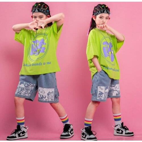 Kids Hip Hop Show Outfits Clothing Graffiti Oversize Tshirt Shorts For Girls Boys Stage Jazz Dance Costume Clothes Street Wear