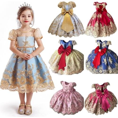 Flower Girl Dress Baby Princess Puffy Dresses For Girls Kids Birthday Party Gown Bowknot Lace Embroidery Children Formal Dress