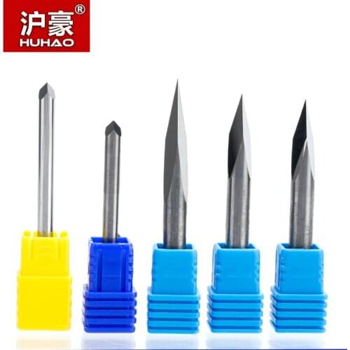 HUHAO 1pc 4mm 6mm 3 Edge Carbide Pypamid bits 3A TOP QUALITY CNC Engraving Bits Router Machine 3 face Stone Carving Tools