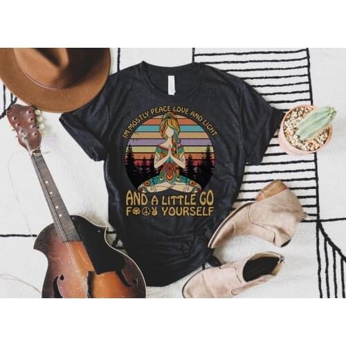 Im Mostly peace love and light but a little bit go Christian shirt Streetwear girl Clothing Cotton O Neck Short Sleeve Top Tees