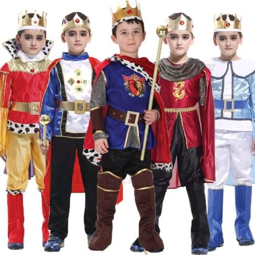 Halloween Purim Carnival King Prince cloak crown Belt Prince King crown Cosplay Costume Birthday Party Children Boys Christmas