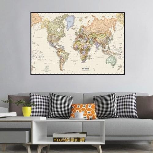 Retro World Map Mercator Projection Detailed Map of Major Cities In Each Country 150x100cm Non-woven Map Without Flag