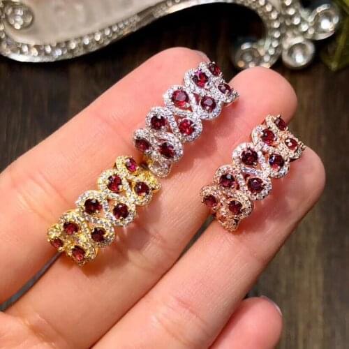 Natural red garnet Ring S925 Silver Natural Gemstone Ring Fashion Luxurious surround Row wide Women girl party gift Jewelry
