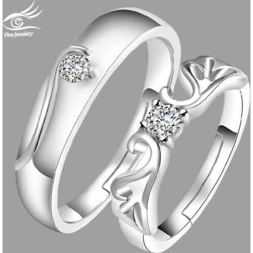 Sterling Silver Resizeable Classic Couple Wedding Engagement Ring Valentine Gift Wholesale CZ Open Jewelry Dropshipping