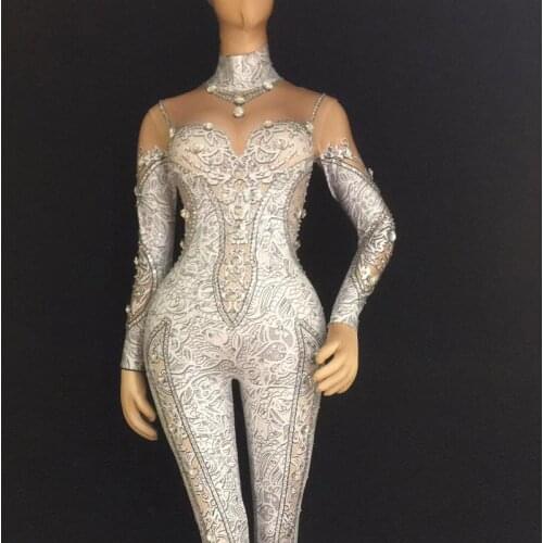 Nightclub luxurious Dance Rompers Sparkly Stones Jumpsuit birthday Celebrate Costume party favors gifts