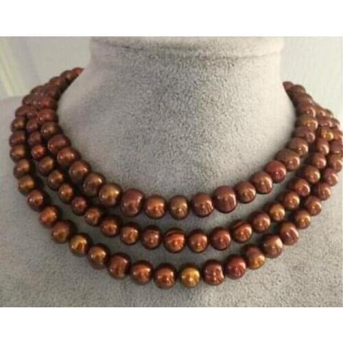 Beautiful 9-10mm natural chocolate baroque pearl necklace 49" Yellow clasp