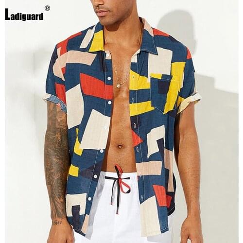 Ladiguard Plus Size 3xl Men Elegant Fashion Blouse Patchwork Tops Sexy Mens Clothing 2021 Autumn Casual Shirt blusas Homme Ropa