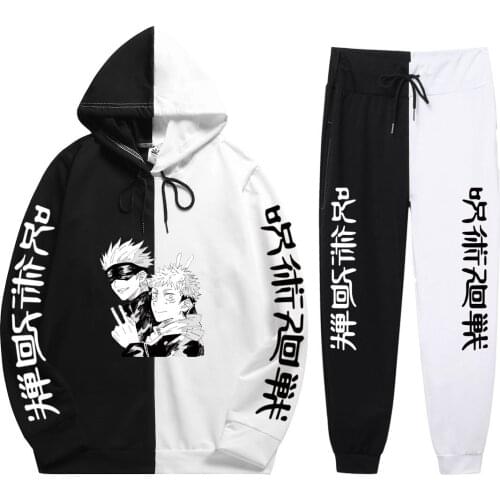 Summer Man 2 Pieces Sets Anime Jujutsu Kaisen Print Fashion Soft Casual New Patchwork Thin Hoodie+Patchwork Pants Hot Sale