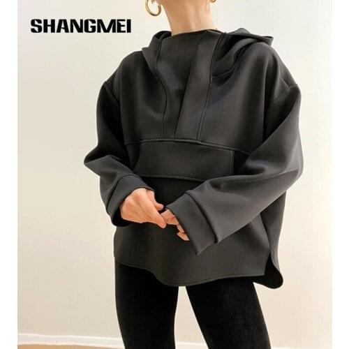 Fashion Hoodies Women Solid Color Simple Loose Ladies Sweatshirts Casual Big Pocket Warm Soft Hooded Pullover Tops