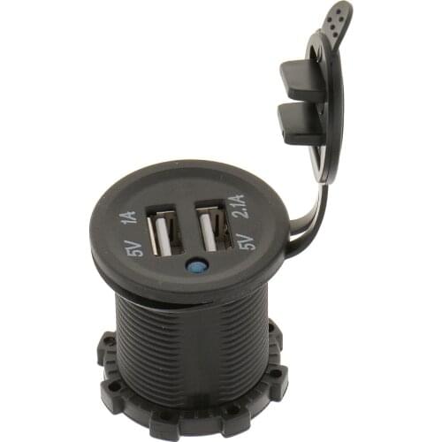 Motorcycle 3.1A Dual USB 12V DC Charger Socket Voltage Voltmeter Panel