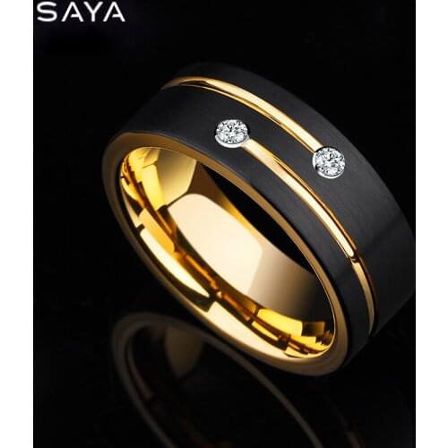 Engagement Rings, 8mm Width for Men Black Gold Color Tungsten Carbide Rings Comfort Fit Band, Customized, Free Shipping