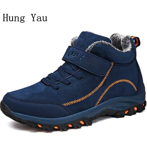 Men Snow Boots Ankle Winter Warm Female Casual Shoes Man Flat Fashion Outdoor Non-slip Hook & Loop Round Toe Comfortable