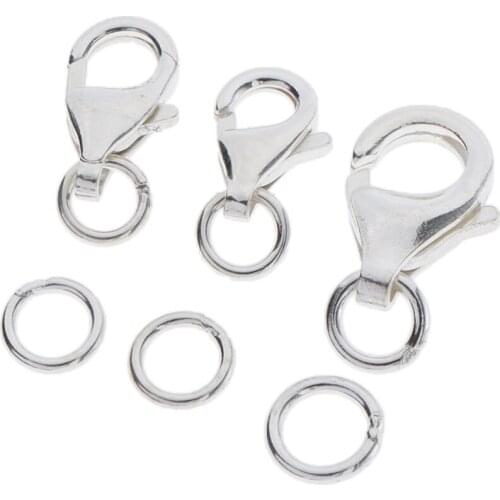 925 Sterling Silver Color Jewelry Findings Kit - 3Pcs Lobster Claw Clasps and 3pcs Open Jump Rings for Jewelry Making Supplies