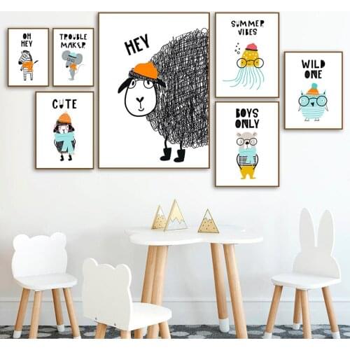 Cartoon Zebra Sheep Owl Animal Print Nursery Wall Art Canvas Painting Nordic Posters And Prints Wall Pictures Kids Room Decor