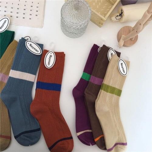 Fashion Women Socks Autumn Winter New Comfortable Striped Elastic High Quality Color Korea Style Lady Long Cotton Socks 1 Pair