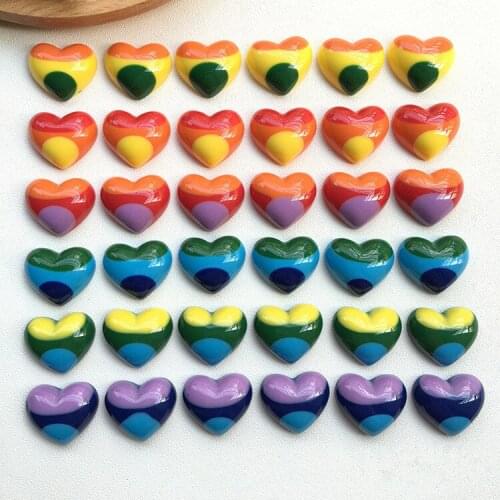 Newest 50pcs/lot color pattern print cartoon hearts shape resin flatback beads diy jewelry earring/garment accessory