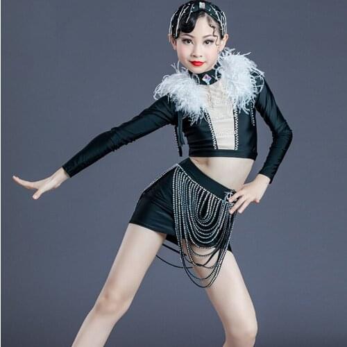 New High-End Professional Latin Dance Floral Dress ChildrenS Latin Dance Costume Black Diamond Latin Competition Dress DN7966