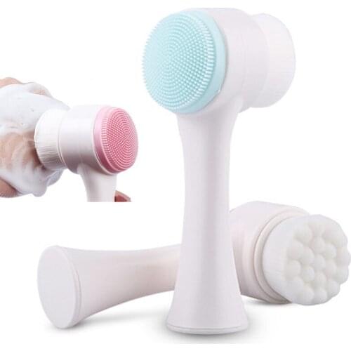 New Double Side Silicone Facial Cleanser Brush Portable 3D Face Clean Vibration Massage Face Washing Exfoliator Skin Care Tool
