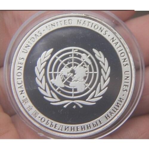 UN 40mm Commemorative Silver Plated Coin Souvenir Challenge Collectible Coins Collection Art Craft