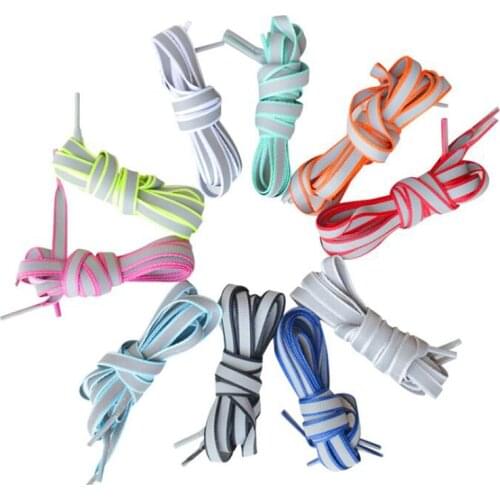1Pair 3M Flat Reflective Shoelaces Runner Shoe laces Safety Luminous Glowing Shoelace for Unisex Sneaker Shoelaces