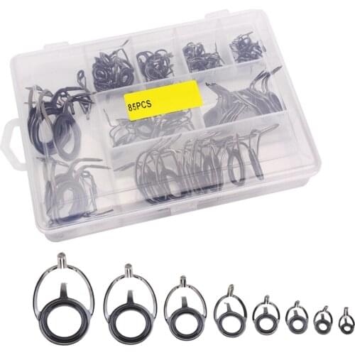 85pcs/lot Practical Telescopic Sea Fishing Rod Guide Tip High Carbon Steel and Ceramic Rings DIY Repair Kit with Box