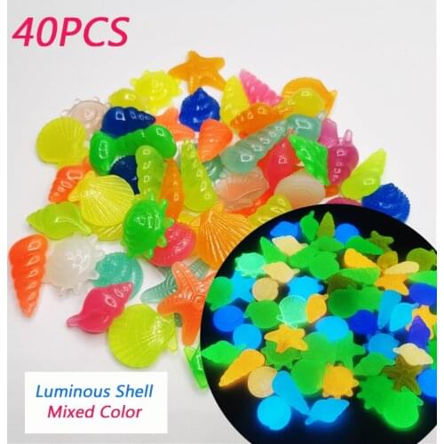 40Pcs Colorful Luminous Stones Starfish Conch Shell Shaped Glow in the Dark Stones For Garden Aquarium Fish Tank Pool Landscape