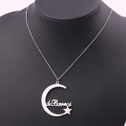 Christmas Gift Star Moon Name Necklace Stainless Steel Chain Custom Jewelry Personalized Name Necklaces Women Men Bijoux Femme
