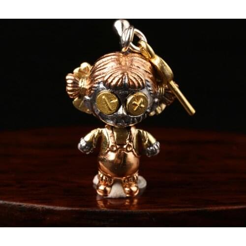 S925 Thai silver old voodoo lollipop little girl doll personality trend silver necklace pendant female