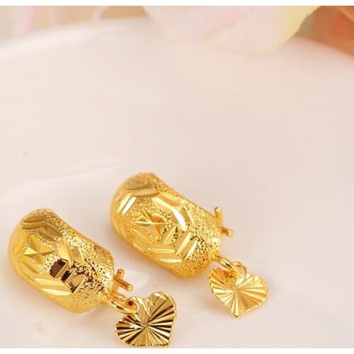 Bangrui Africa Heart Earrings for Women / Girl,Gold Color Small Dubai Mteal Heart Earrings Arab Middle Eastern Jewelry