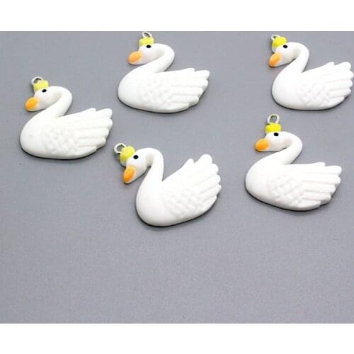 10pcs Cute White Resin Swan Earring Charms Kawaii Animal Pendant For Necklace Bracelet Phone Keychain Accessory Diy Jewelry Make