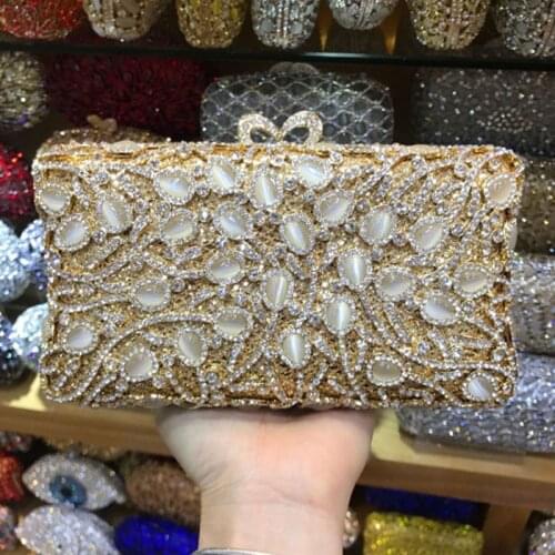 Golden pearl beaded Minaudiere Handbag Women Evening day Clutches Bag Bridal Diamond Clutch Wedding Purse Metal Evening bags